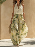 Alessandra™ | Chiffon Ruffle Top Print Trouser Set