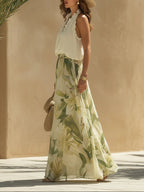 Alessandra™ | Chiffon Ruffle Top Print Trouser Set