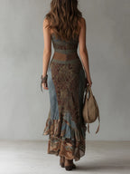 Karen™ | Ethnic One-Shoulder Slit Maxi Dress