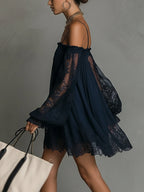 Betty™ | Navy Off-Shoulder Chiffon Mini Dress