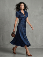Theodora™ | Pleated Waist Stripe Midi Dress