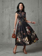 Greta™ | High Neck Keyhole Floral Midi Dress