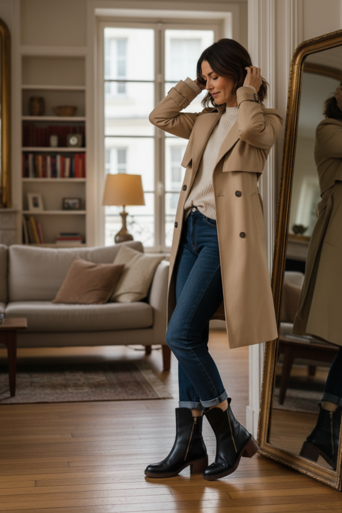 Valorine™ | Black leather boots with a comfortable heel, elegant and timeless.