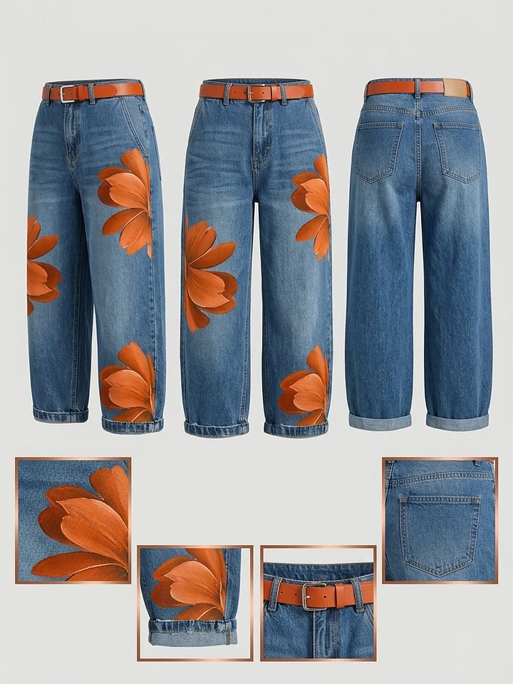 Maud - Linen Shirt Dress and Floral Jeans Set