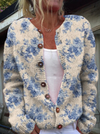 Sandra - Women's Lovely Floral Art Print Buttoned Cardigan Sweater