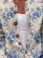 Sandra - Women's Lovely Floral Art Print Buttoned Cardigan Sweater