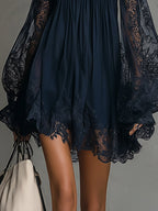 Betty™ | Navy Off-Shoulder Chiffon Mini Dress