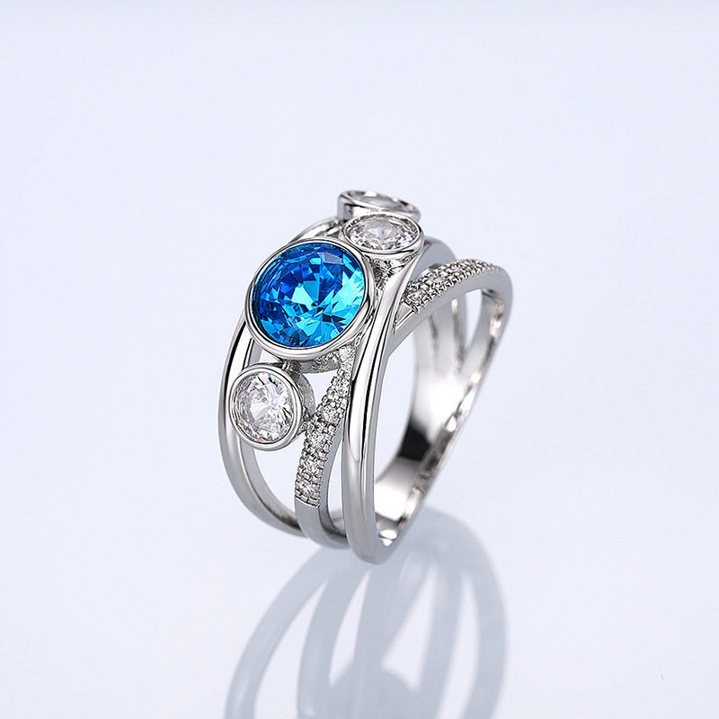 Elara | Silver Blue Stone Statement Ring