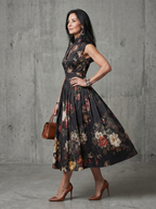 Greta™ | High Neck Keyhole Floral Midi Dress