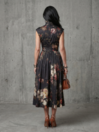 Greta™ | High Neck Keyhole Floral Midi Dress