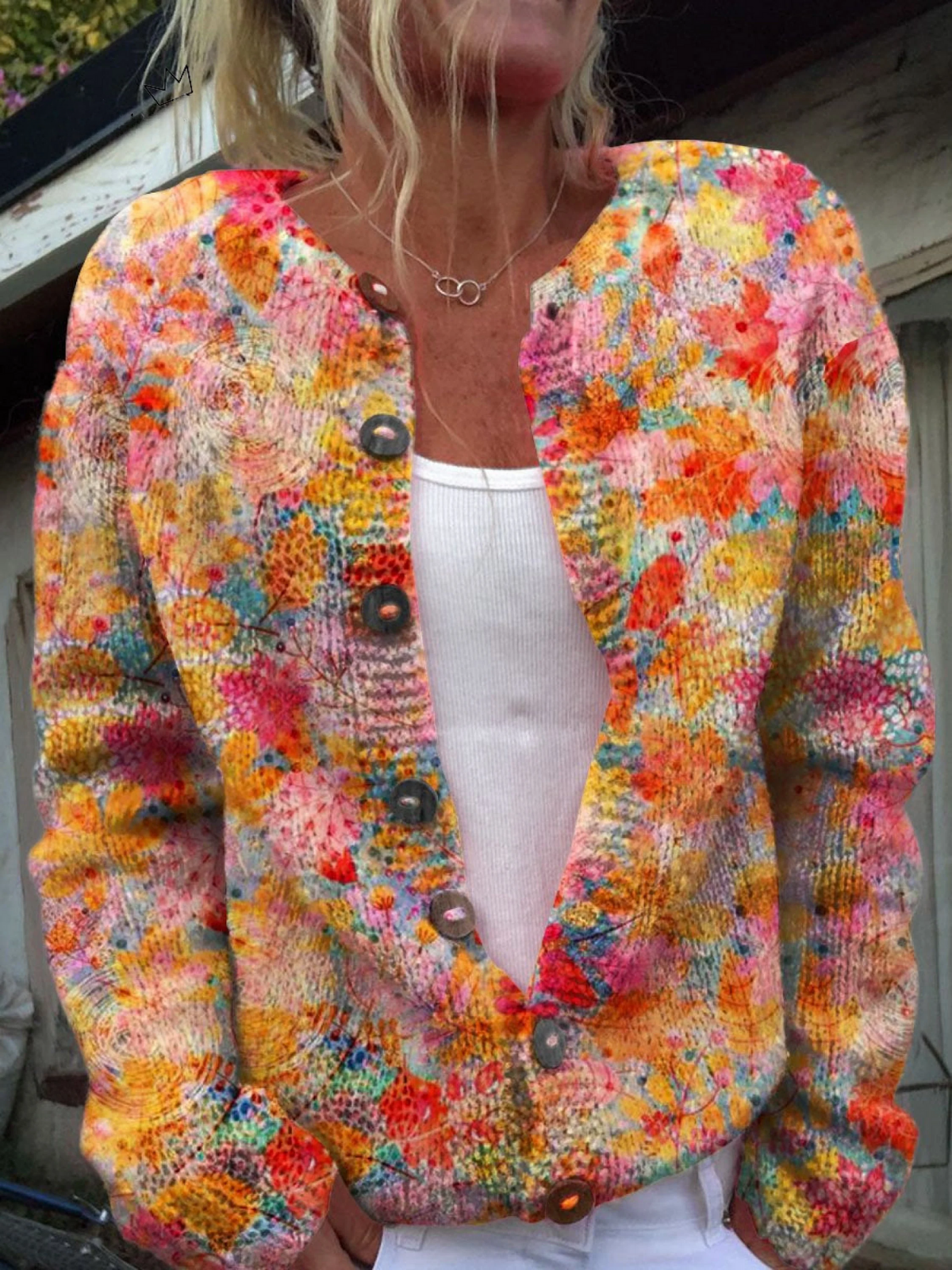 Lisa - Floral Print Buttoned Casual Cardigan Sweater