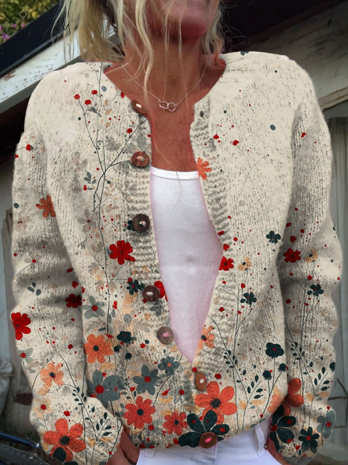 Patricia - Vintage Flower Art Print Buttoned Cardigan Sweater