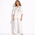 Lunea Mode® | The Lotus - Embroidered V-Neck Linen Blend Top
