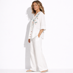 Lunea Mode® | The Lotus - Embroidered V-Neck Linen Blend Top