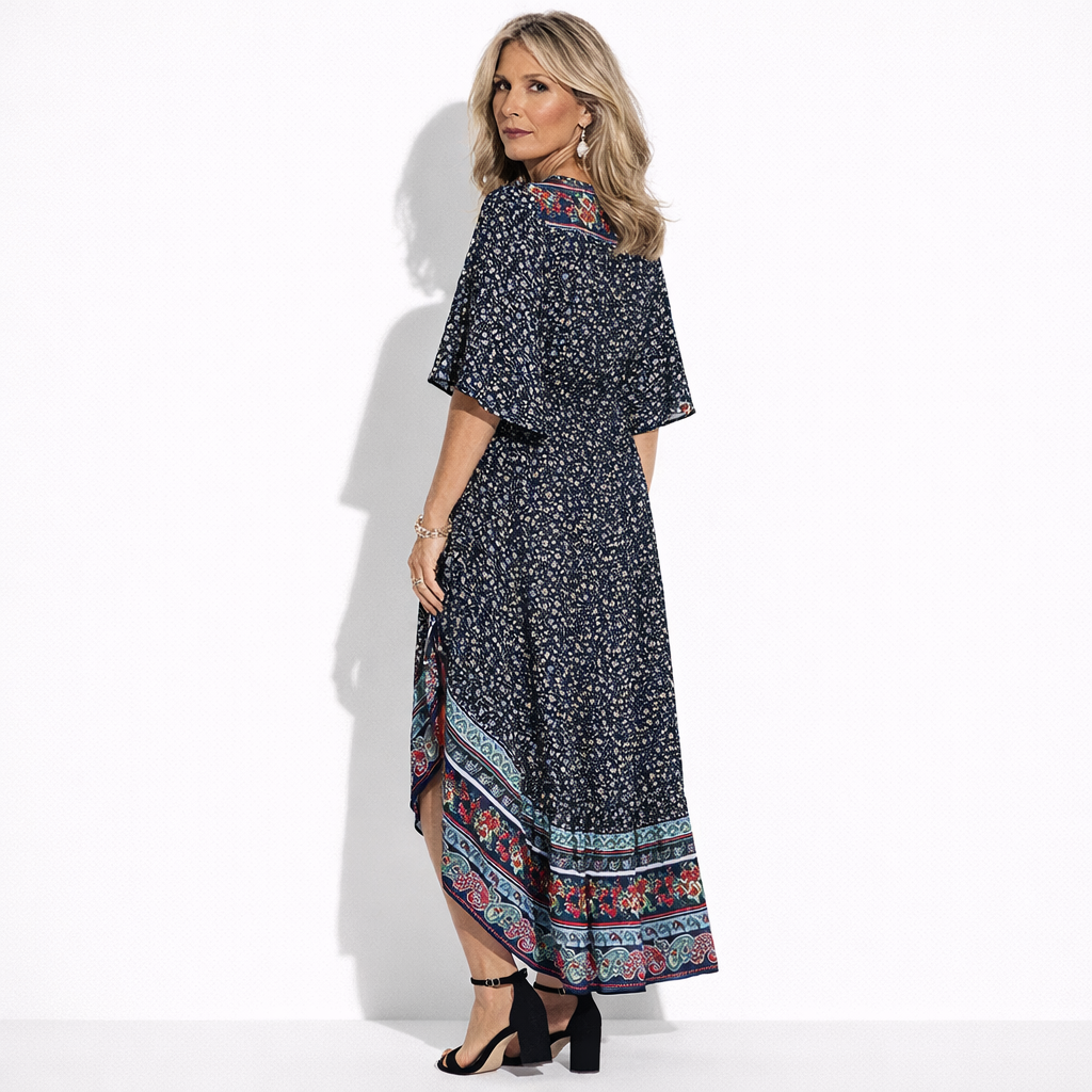 Lunea Mode® | Zahara - Bohemian Print V-Neck Maxi Dress