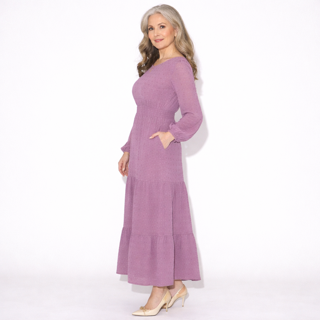 Lunea Mode® |The Daisy Vintage Tiered Long Sleeve Midi Dress