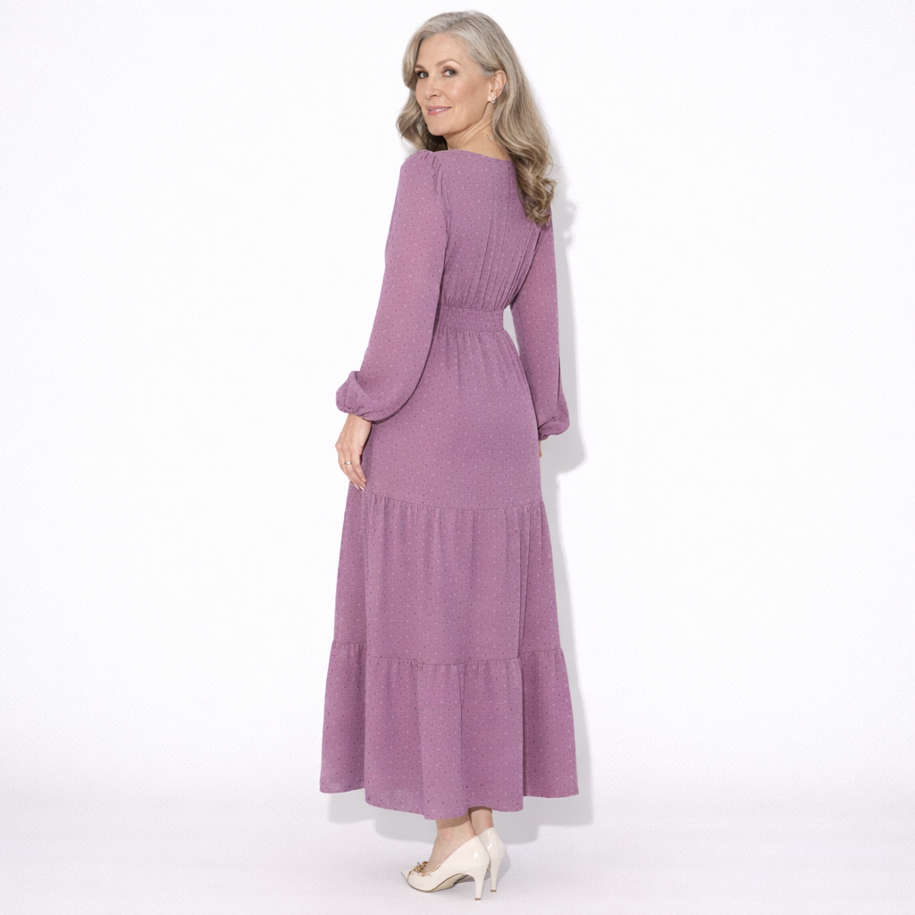 Lunea Mode® |The Daisy Vintage Tiered Long Sleeve Midi Dress