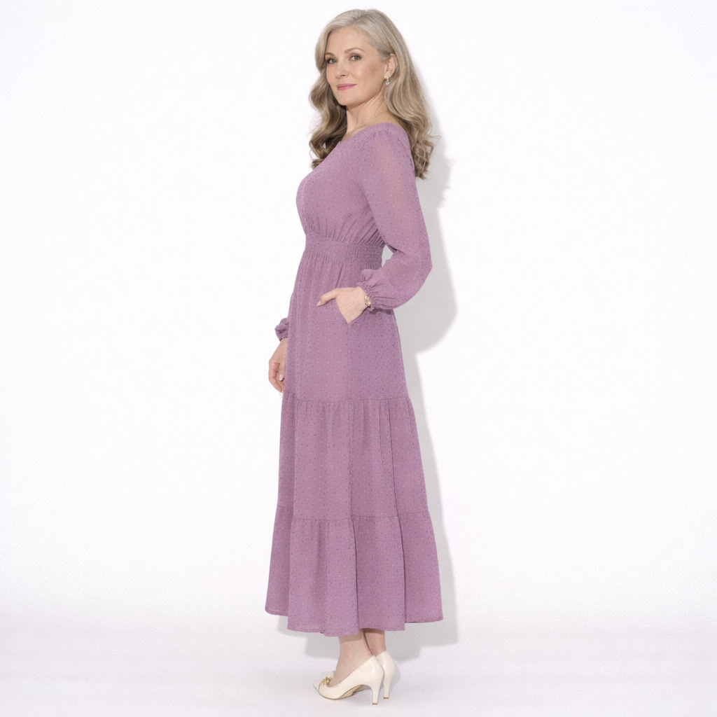 Lunea Mode® |The Daisy Vintage Tiered Long Sleeve Midi Dress