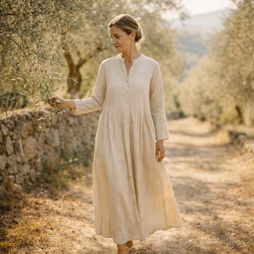 Lunea Mode® |The Amanda Long Sleeve Linen Maxi Dress