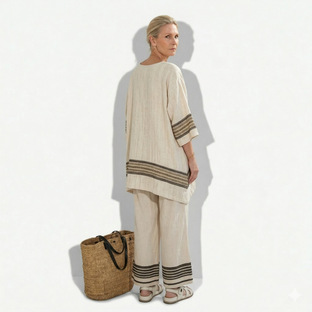 Lunea Mode® | The Harlow Elegant Black-Striped Linen Top & Flowing Pants