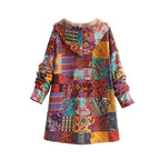 Winter Warm Plush Hooded Sweatshirt Cotton Linen Print Women's Fashion Outerwear Geometric Pattern Full Sleeve Polyester Fiber
