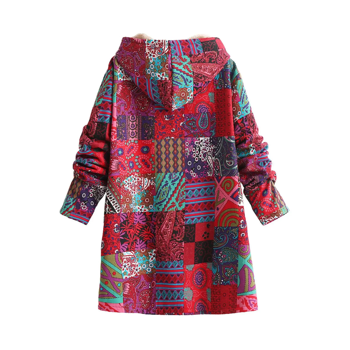 Winter Warm Plush Hooded Sweatshirt Cotton Linen Print Women's Fashion Outerwear Geometric Pattern Full Sleeve Polyester Fiber