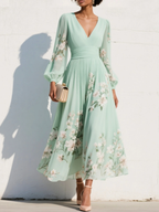 Emma™ | Mint Green Floral Pleated Maxi Dress