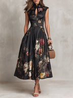 Greta™ | High Neck Keyhole Floral Midi Dress