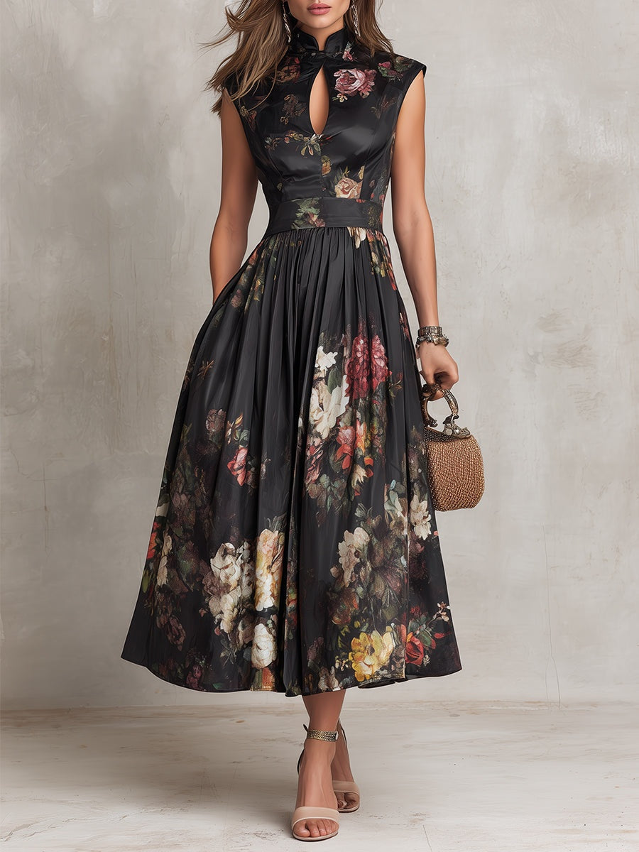 Greta™ | High Neck Keyhole Floral Midi Dress