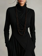 Purple High-Neck Asymmetrical Pleated Maxi Dress