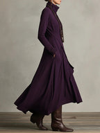 Purple High-Neck Asymmetrical Pleated Maxi Dress