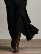 Purple High-Neck Asymmetrical Pleated Maxi Dress