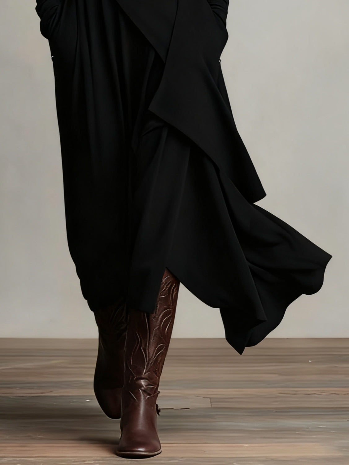 Purple High-Neck Asymmetrical Pleated Maxi Dress