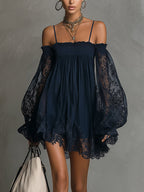 Betty™ | Navy Off-Shoulder Chiffon Mini Dress