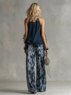 Ludovica™ | Navy Halter Printed Wide-Leg Set