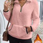 Dames sweatshirt met halve rits - Pluche warme casual trui voor herfst/winter