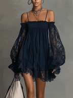 Betty™ | Navy Off-Shoulder Chiffon Mini Dress