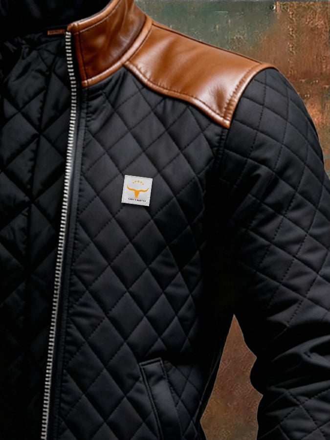 Patryk | Black Puffer Jacket with Leather Shoulders