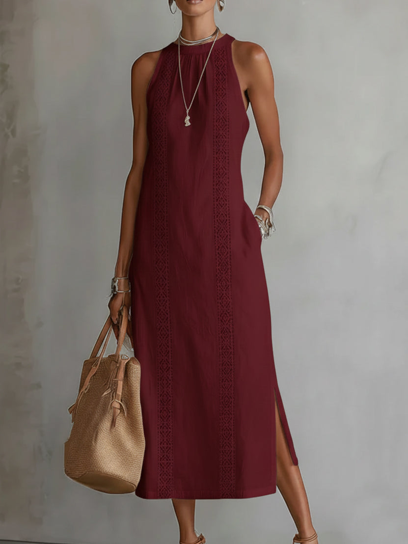 Jimena™ | Embroidered Mandarin Collar Midi Dress